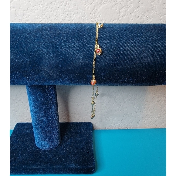 NWT Rachel Zoe Sterling Silver Evil Eye Multicolor Anklet - Trendy Beaded Design - Picture 2 of 9